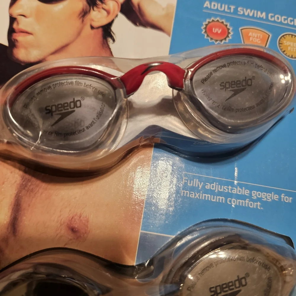 Speedo Adult Swim Goggle Set Blue, Red, Black